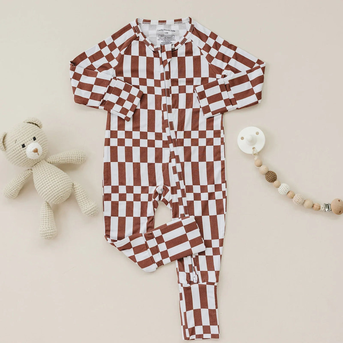 Bamboo Zip Romper | Chocolate Checkered - LITTLE RAD THINGS