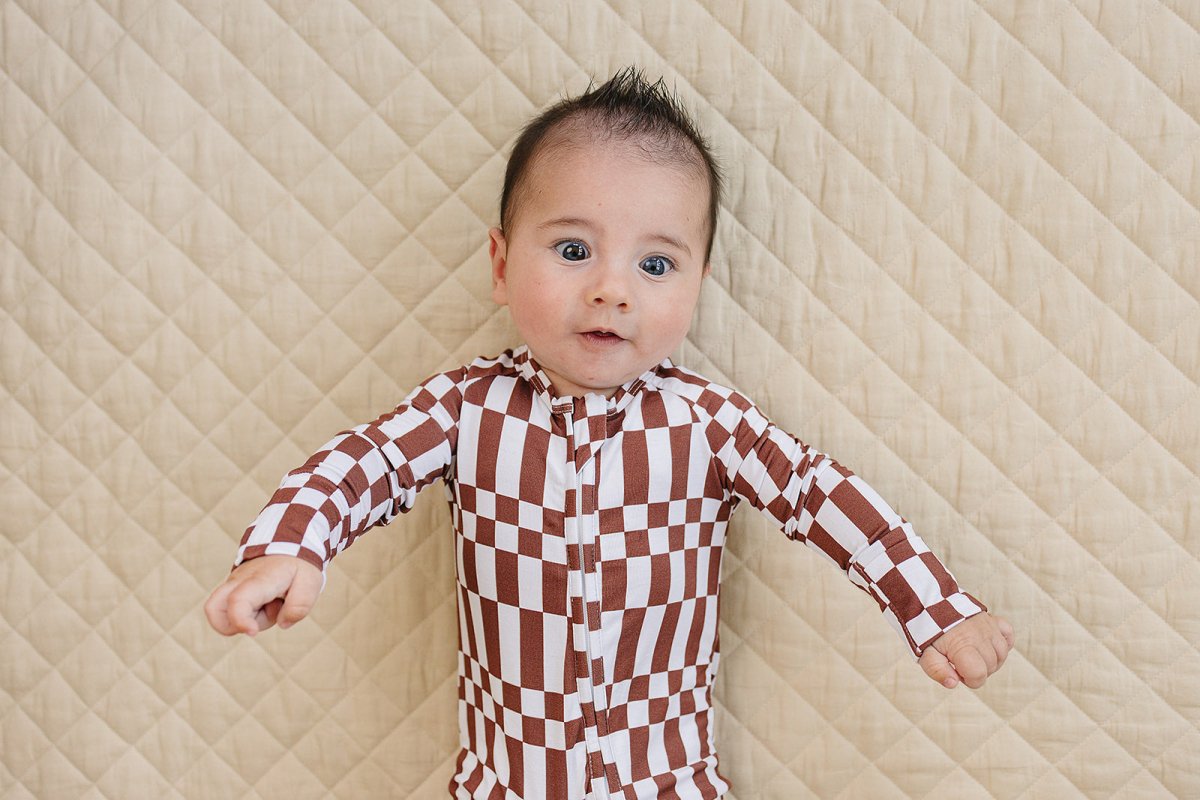 Bamboo Zip Romper | Chocolate Checkered - LITTLE RAD THINGS