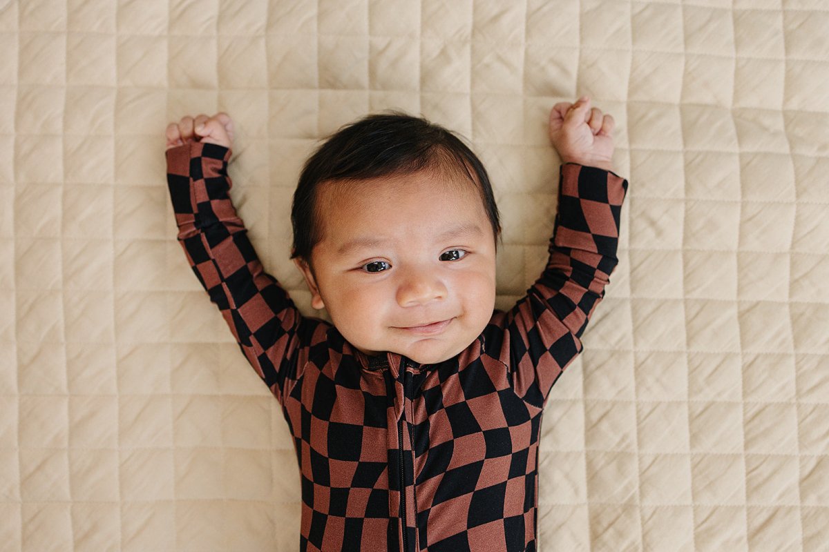 Bamboo Zip Romper | Chocolate Wavy Checkered - LITTLE RAD THINGS