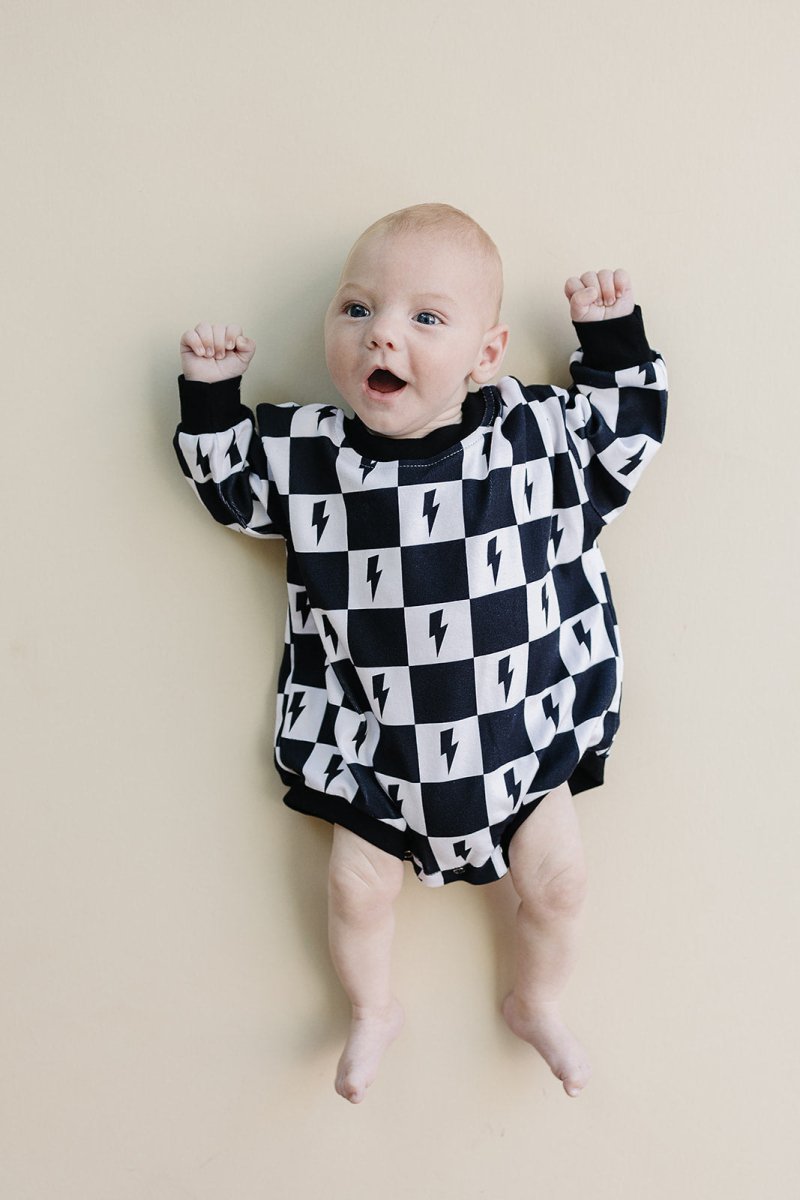Bubble Romper | Charcoal Bolts - LITTLE RAD THINGS