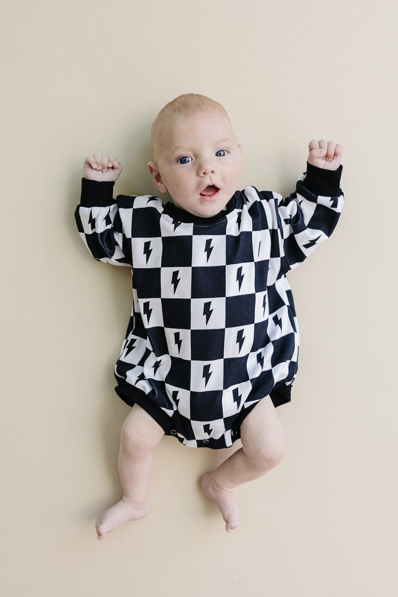 Bubble Romper | Charcoal Bolts - LITTLE RAD THINGS