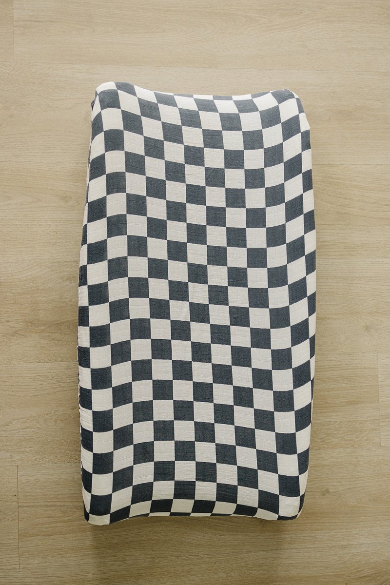 Charcoal Checkered Muslin Changing Pad Cover - LITTLE RAD THINGS