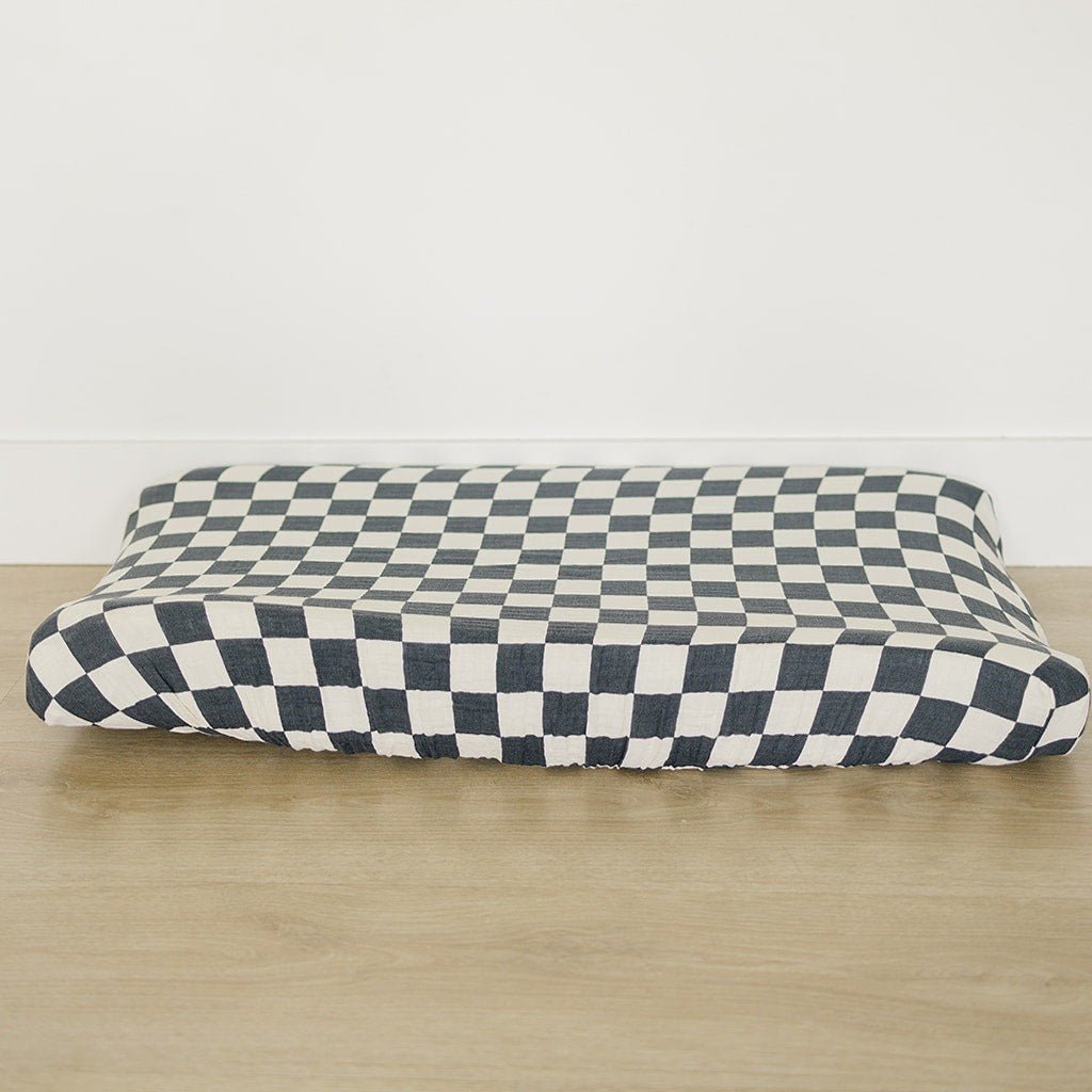 Charcoal Checkered Muslin Changing Pad Cover - LITTLE RAD THINGS