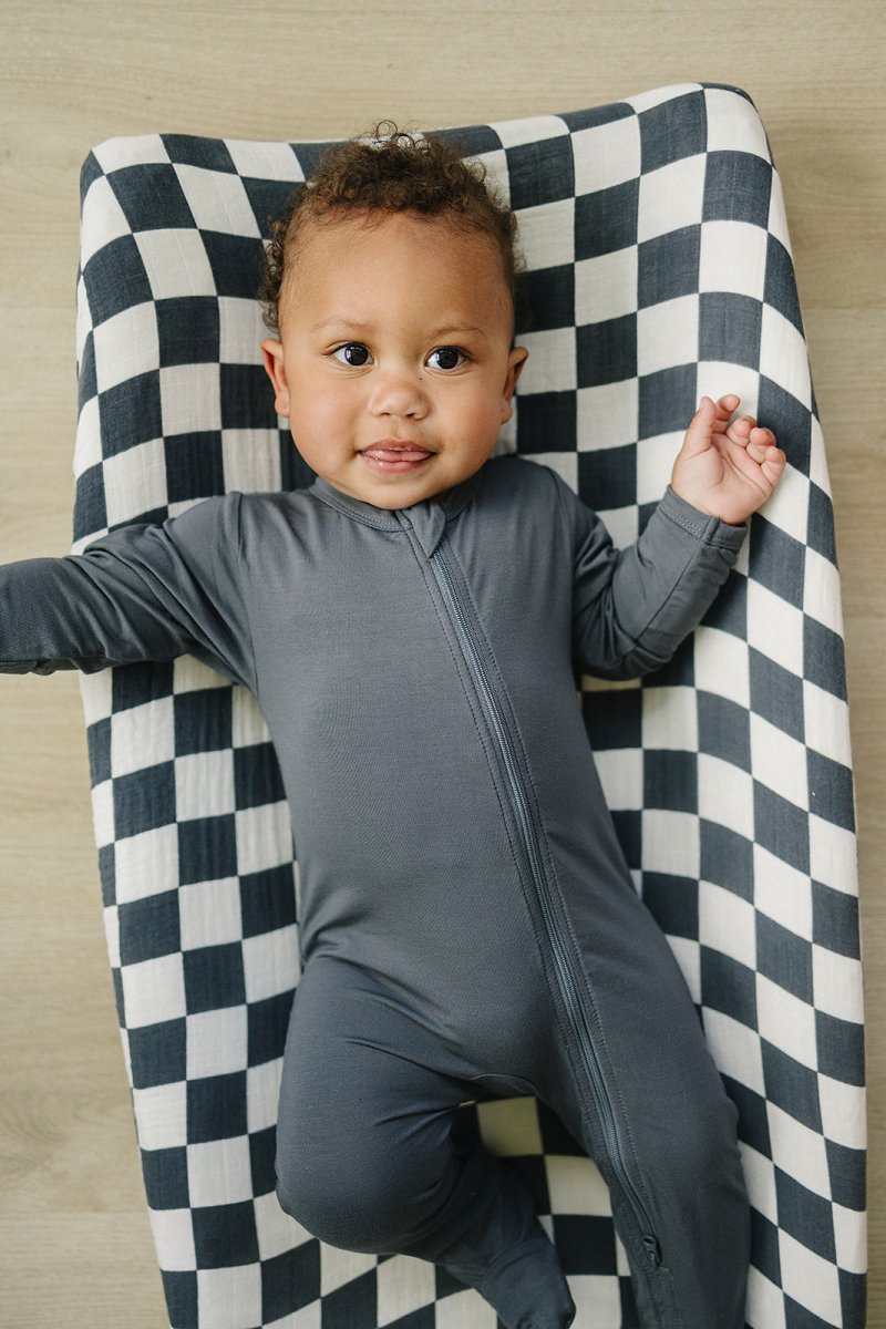 Charcoal Checkered Muslin Changing Pad Cover - LITTLE RAD THINGS