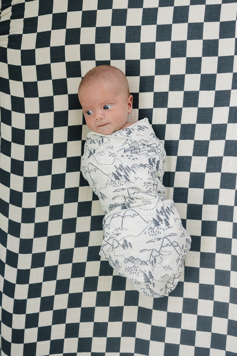 Charcoal Checkered Muslin Crib Sheet - LITTLE RAD THINGS