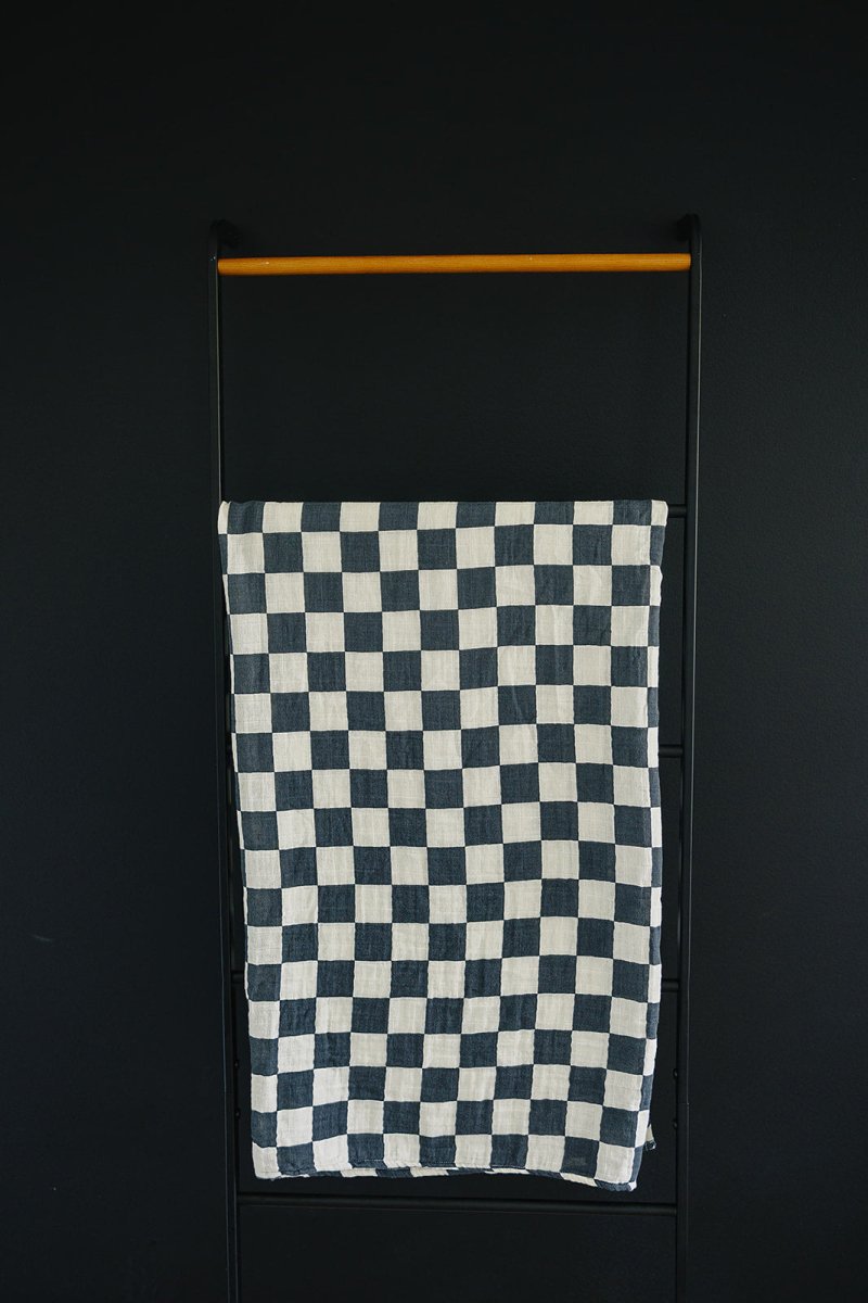 Charcoal Checkered Muslin Swaddle Blanket - LITTLE RAD THINGS