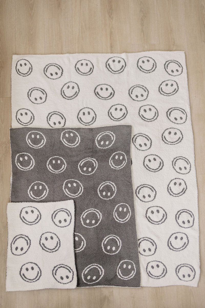 Charcoal Smiley Plush Blanket - LITTLE RAD THINGS