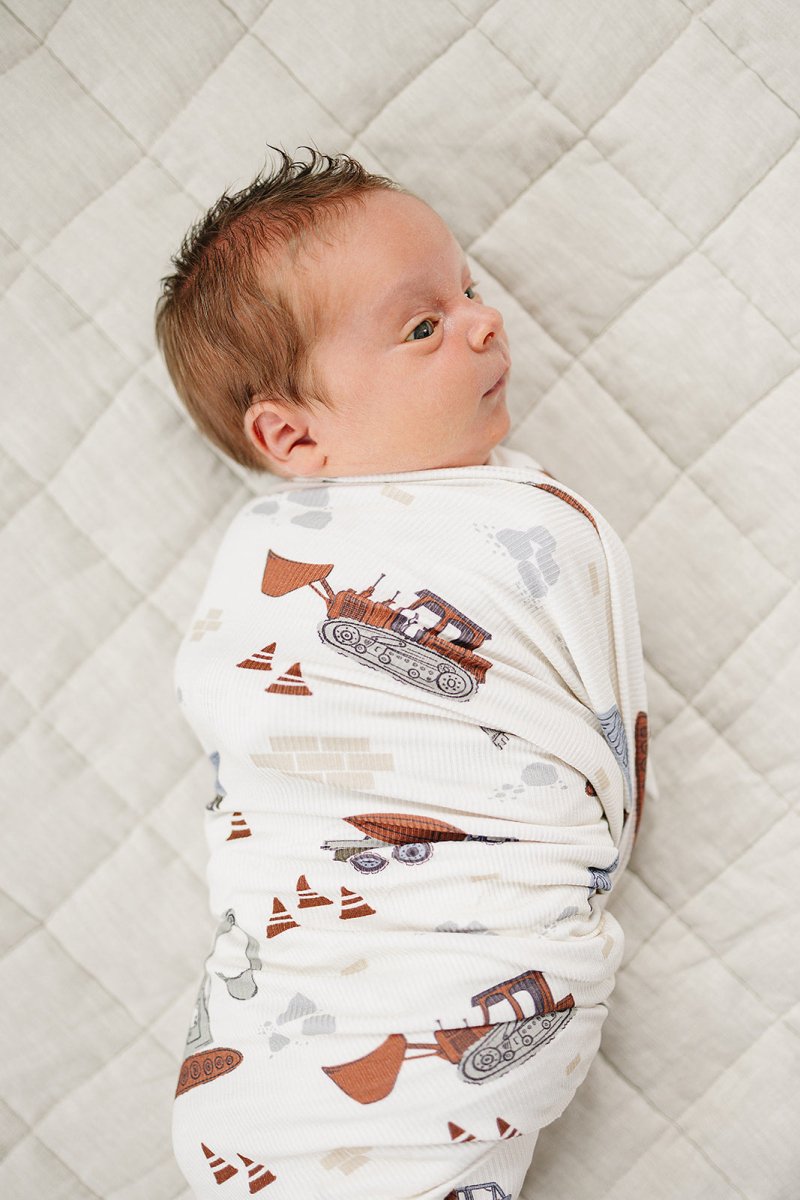 Construction Trucks Bamboo Stretch Swaddle - LITTLE RAD THINGS