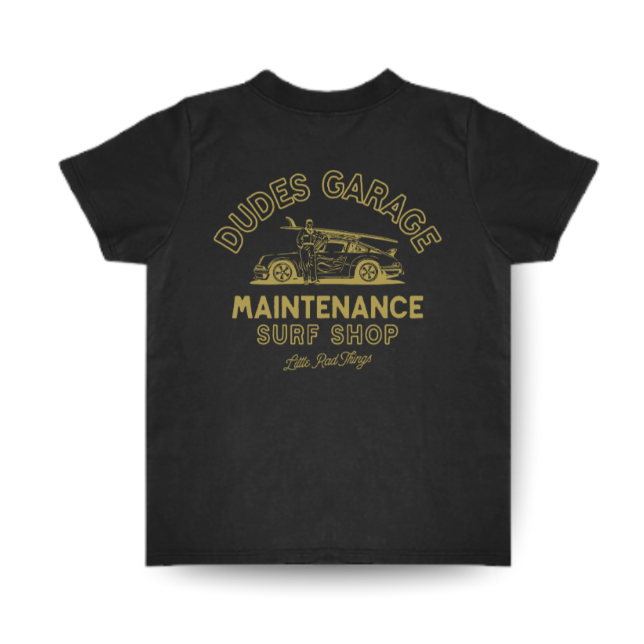 DUDES GARAGE TEE - BLACK - LITTLE RAD THINGS