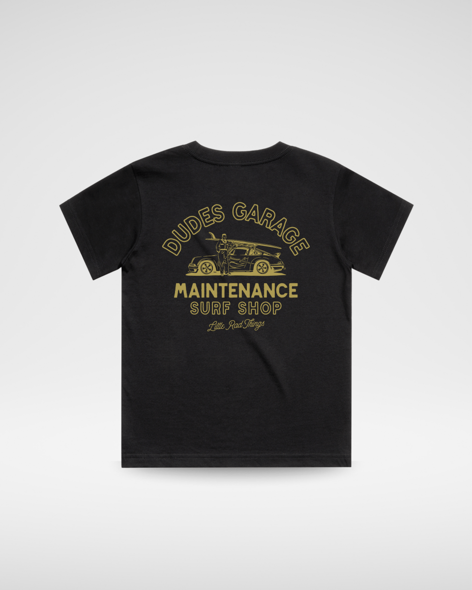 DUDES GARAGE TEE - BLACK - LITTLE RAD THINGS