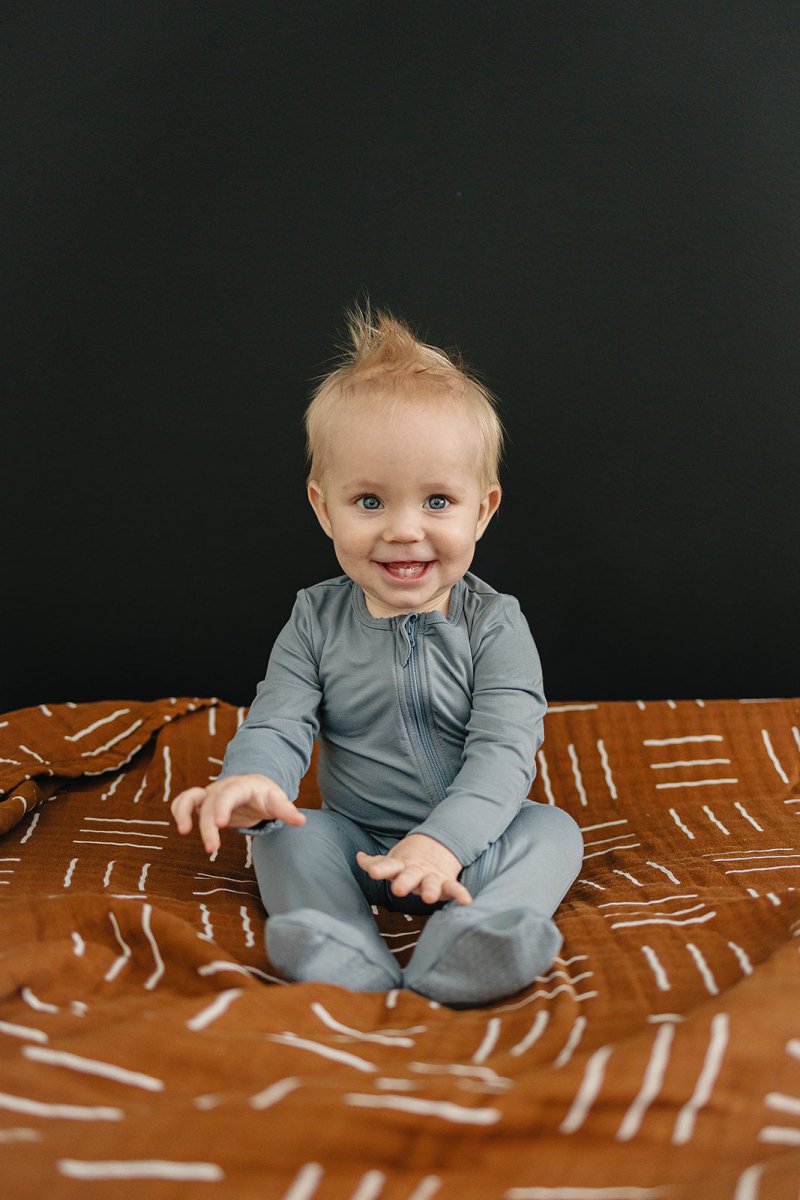 Dusty Blue Bamboo Footed Zipper - LITTLE RAD THINGS