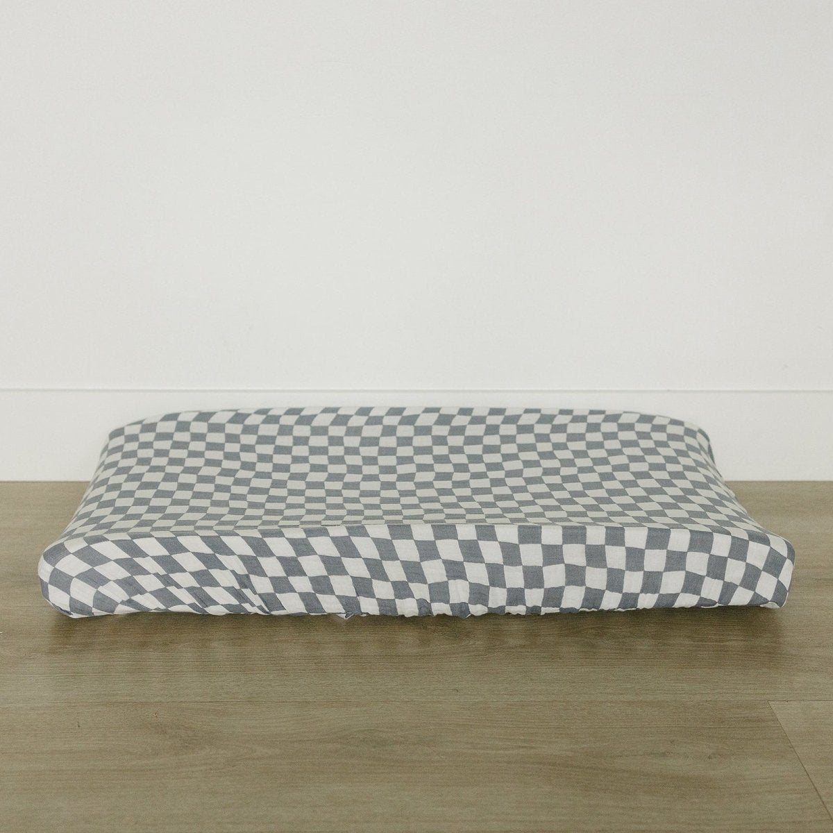 Dusty Blue Wavy Checkered Muslin Changing Pad Cover - LITTLE RAD THINGS