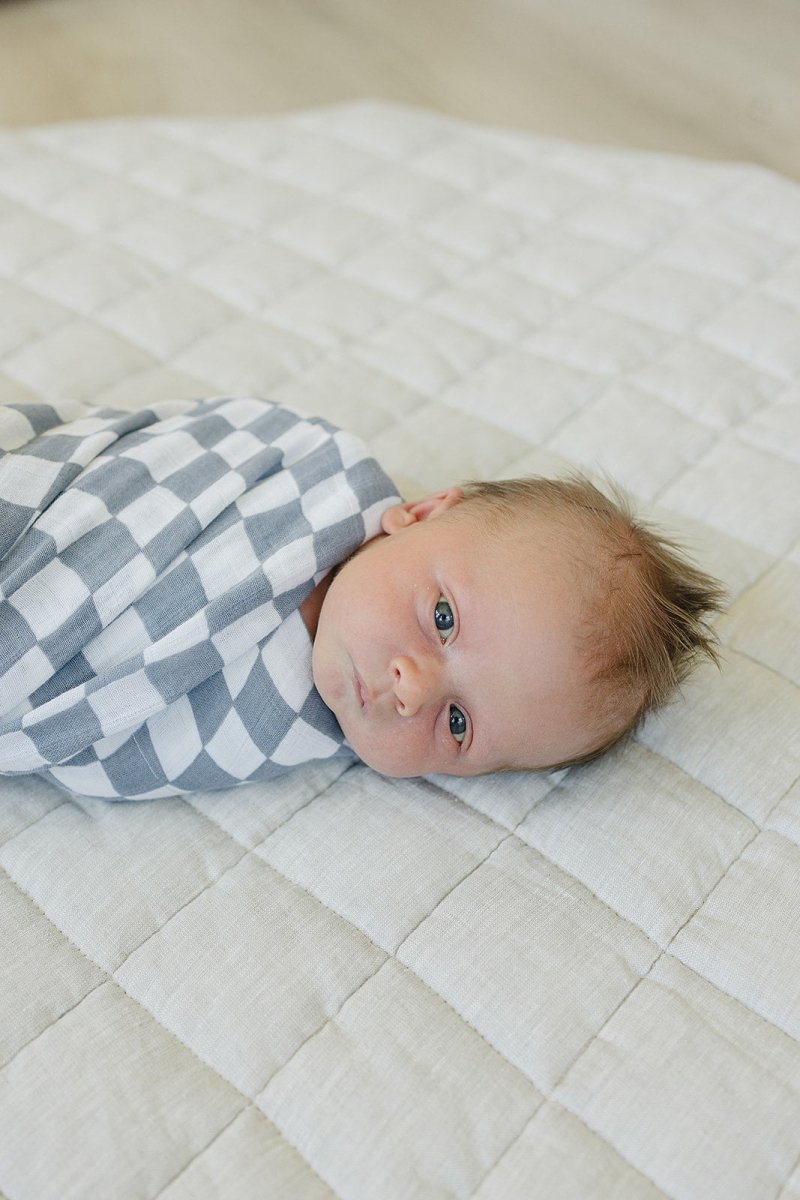 Dusty Blue Wavy Checkered Muslin Swaddle Blanket - LITTLE RAD THINGS