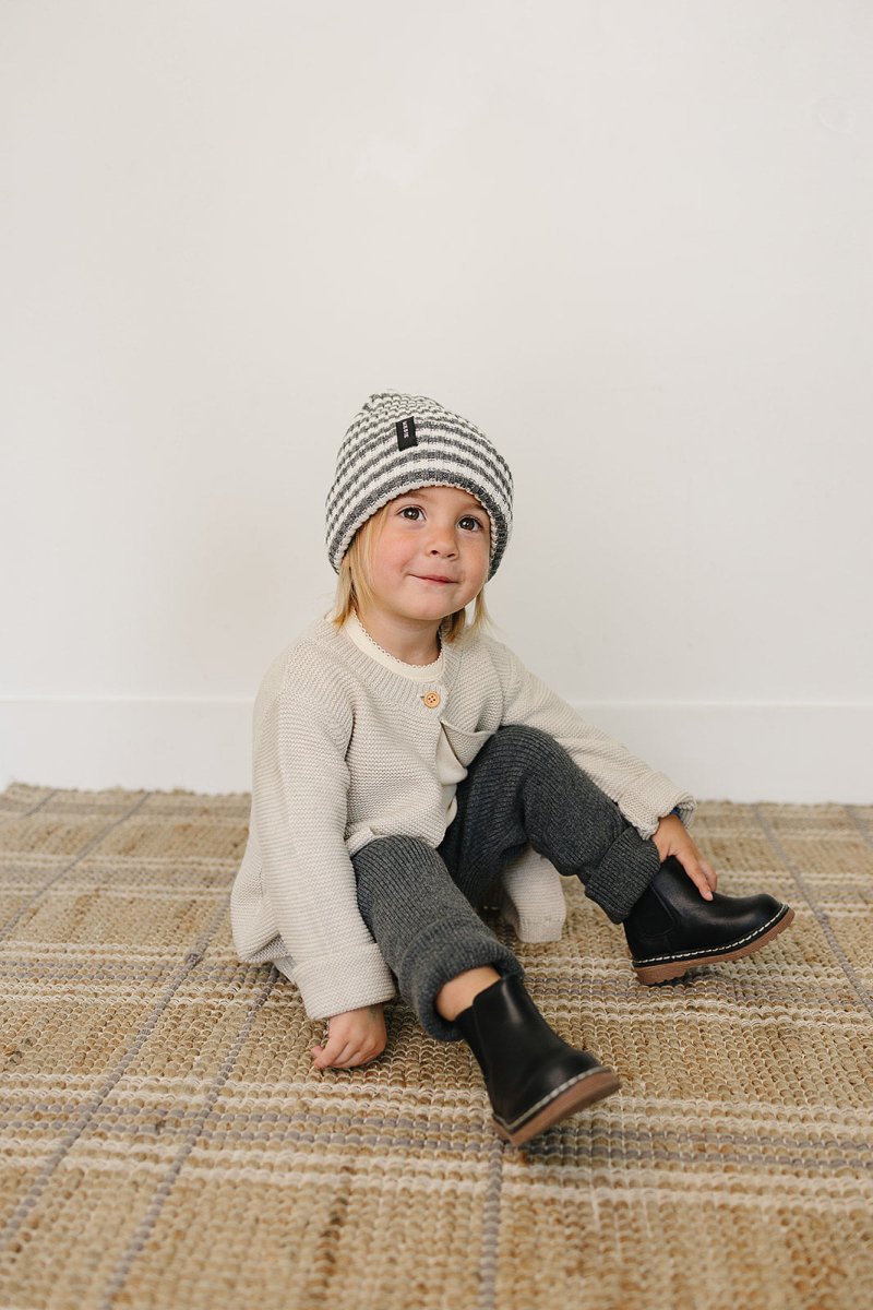 Grey & White Stripe Chunky Knit Beanie - LITTLE RAD THINGS