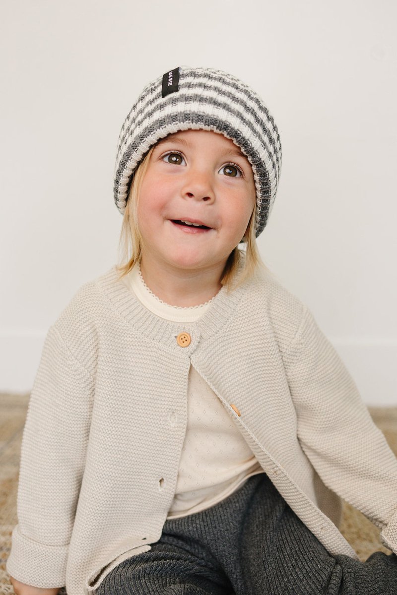 Grey & White Stripe Chunky Knit Beanie - LITTLE RAD THINGS