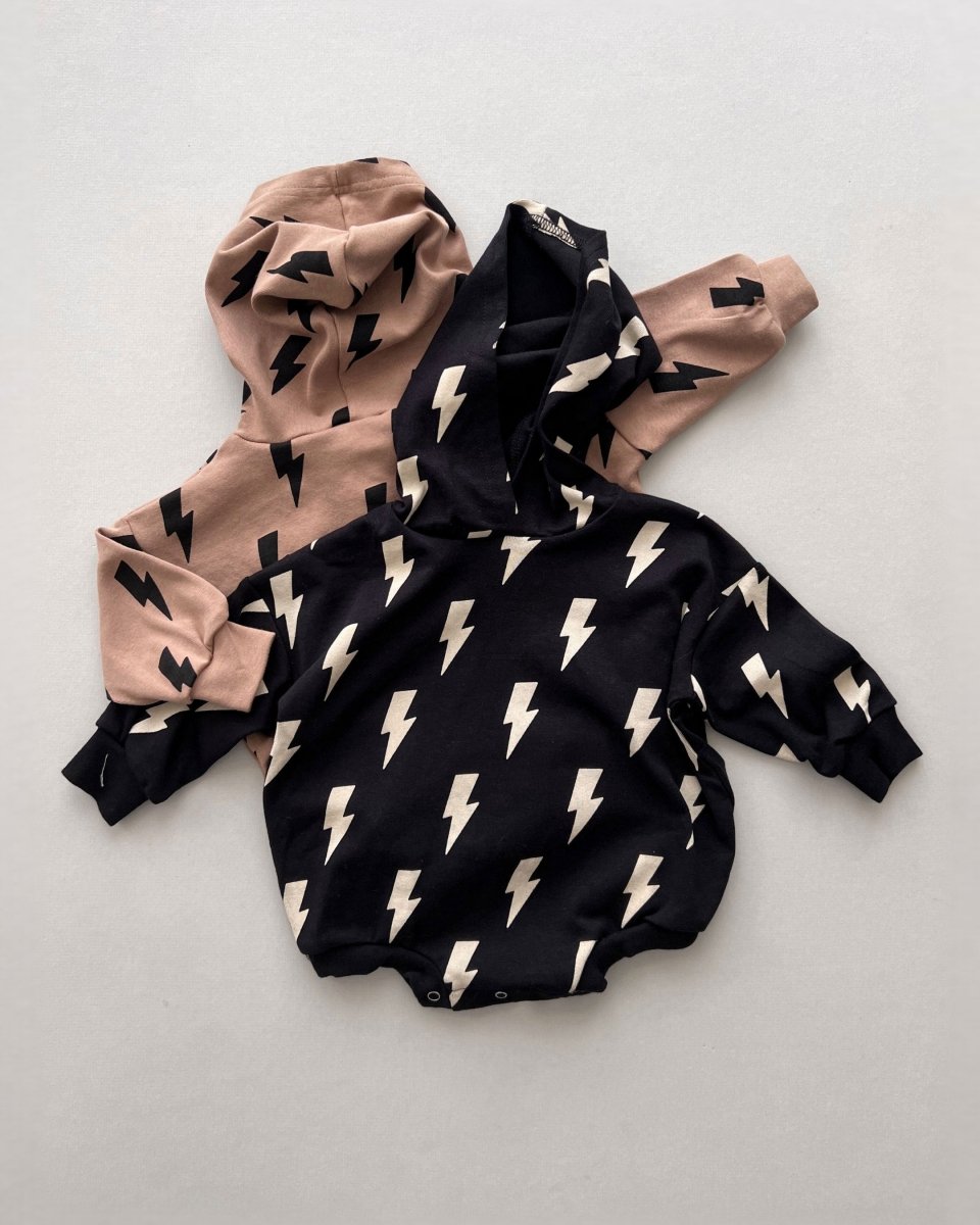 Hooded Bubble Romper | Mocha Bolts - LITTLE RAD THINGS