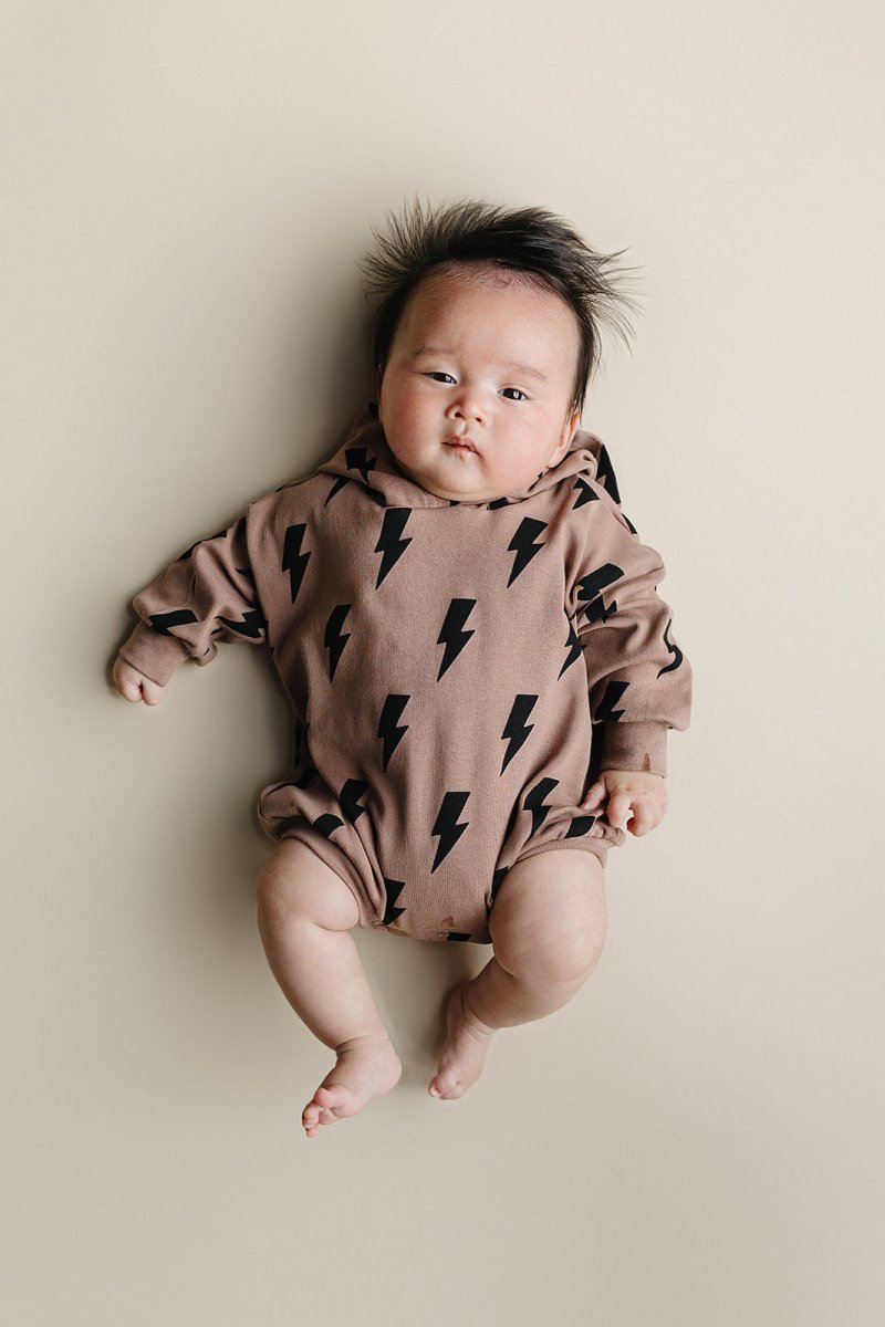 Hooded Bubble Romper | Mocha Bolts - LITTLE RAD THINGS