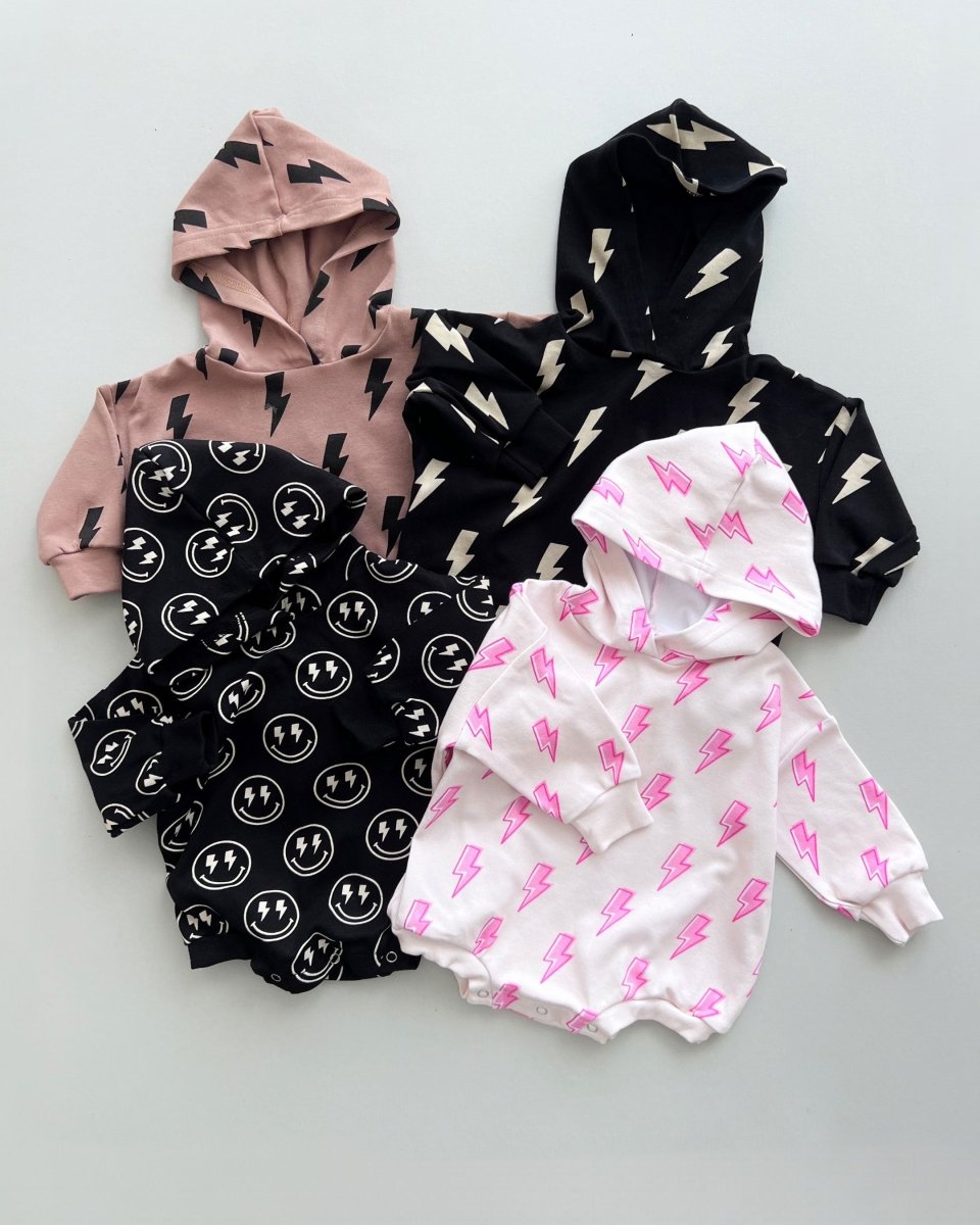 Hooded Bubble Romper | Mocha Bolts - LITTLE RAD THINGS