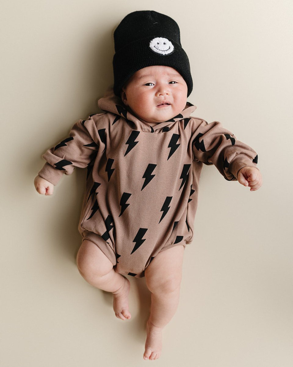 Hooded Bubble Romper | Mocha Bolts - LITTLE RAD THINGS