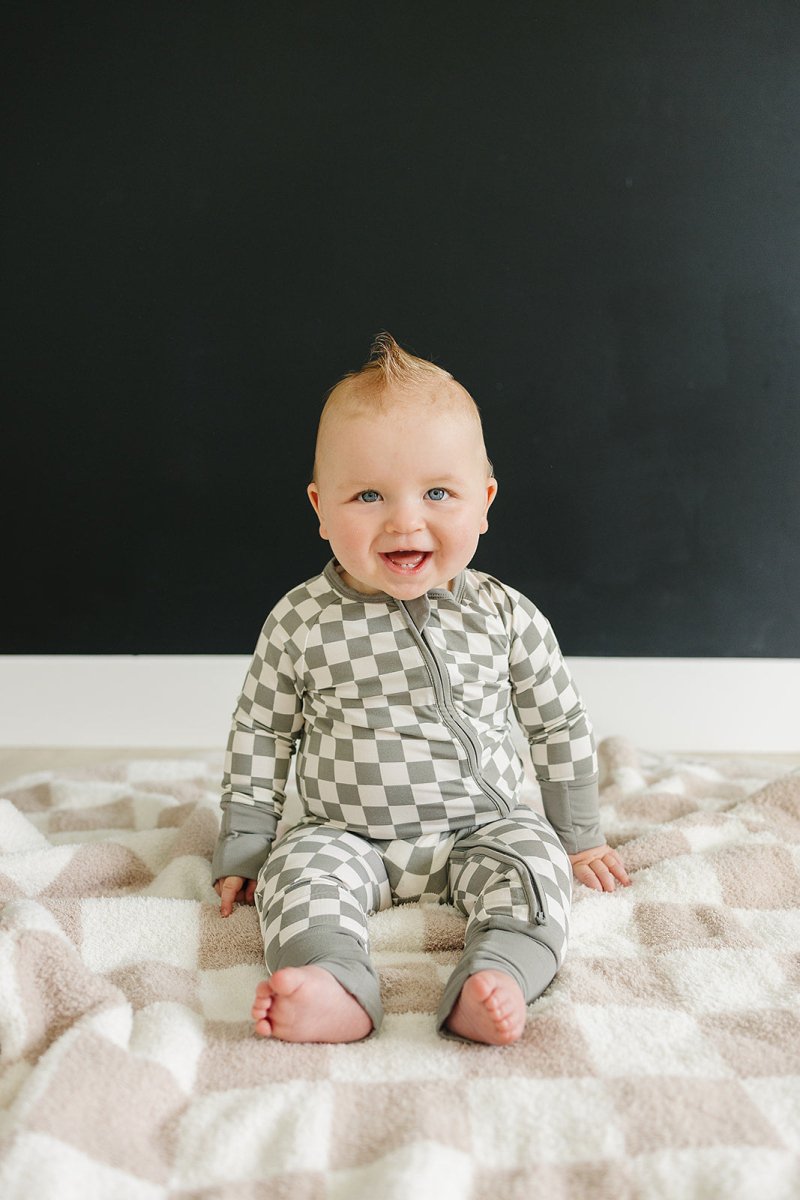 Light Green Checkered Bamboo Zipper - LITTLE RAD THINGS