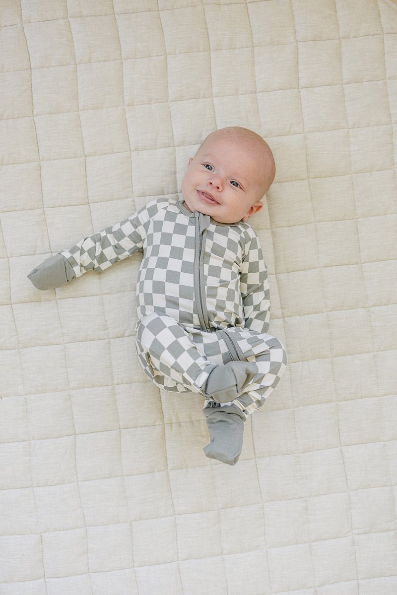 Light Green Checkered Bamboo Zipper - LITTLE RAD THINGS