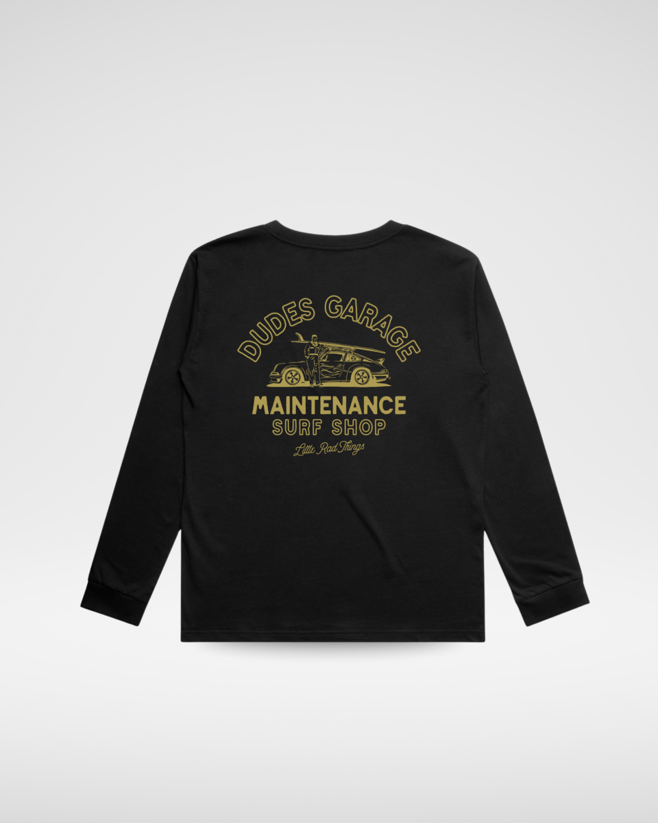 LONG SLEEVE DUDES GARAGE TEE - BLACK - LITTLE RAD THINGS