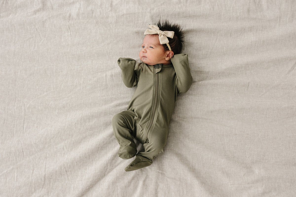 Olive Bamboo Footed Zipper - LITTLE RAD THINGS
