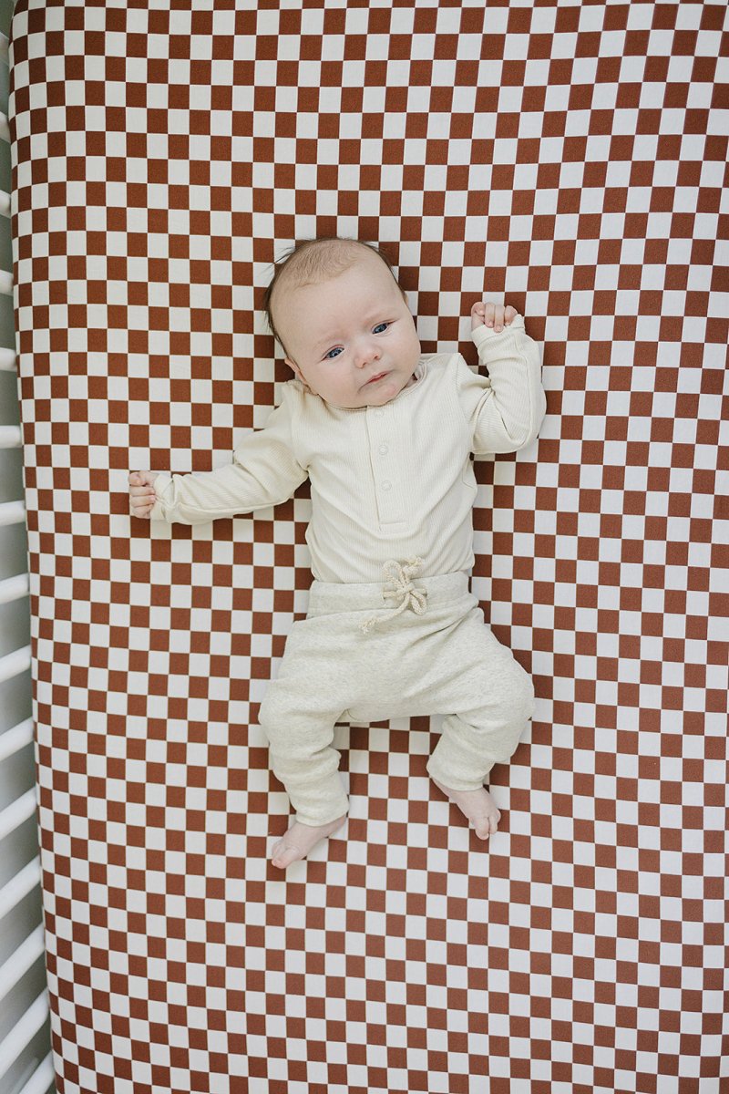 Rust Checkered Bamboo Stretch Crib Sheet - LITTLE RAD THINGS