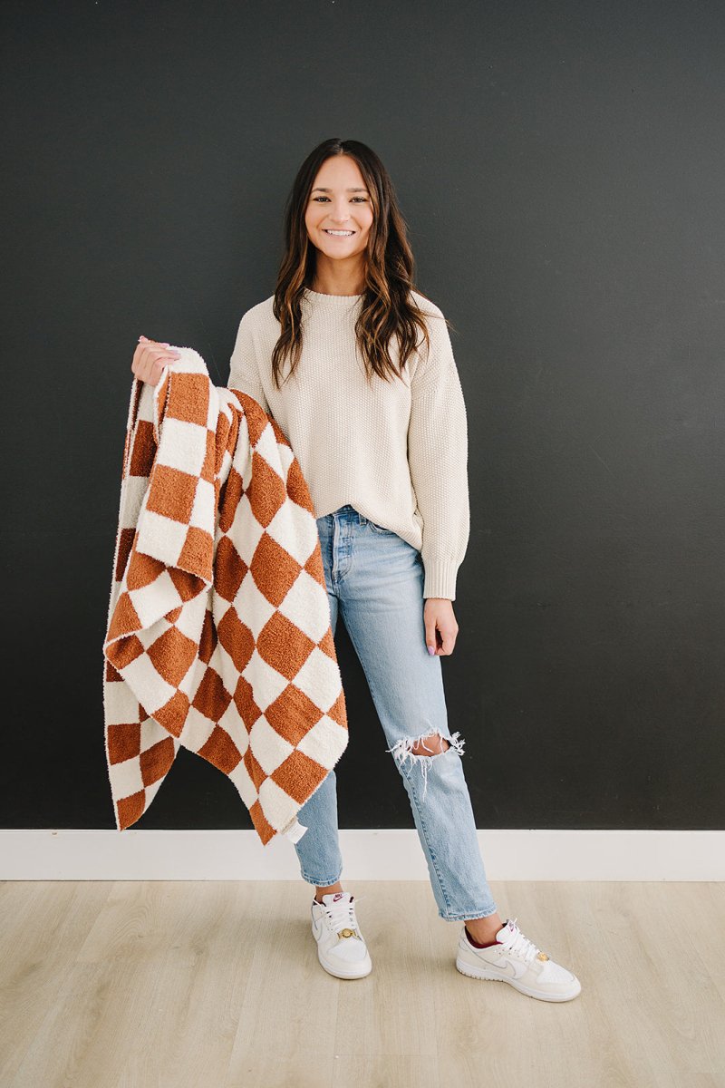 Rust Checkered Plush Blanket - LITTLE RAD THINGS