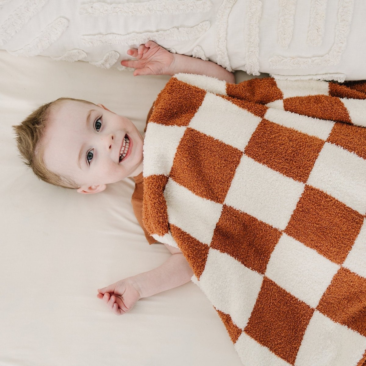 Rust Checkered Plush Blanket - LITTLE RAD THINGS