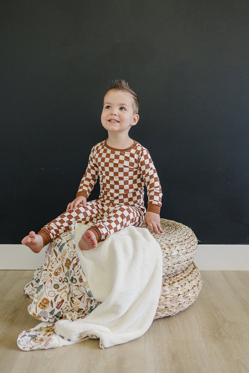 Rust Checkered Ribbed Bamboo Cozy Set - LITTLE RAD THINGS