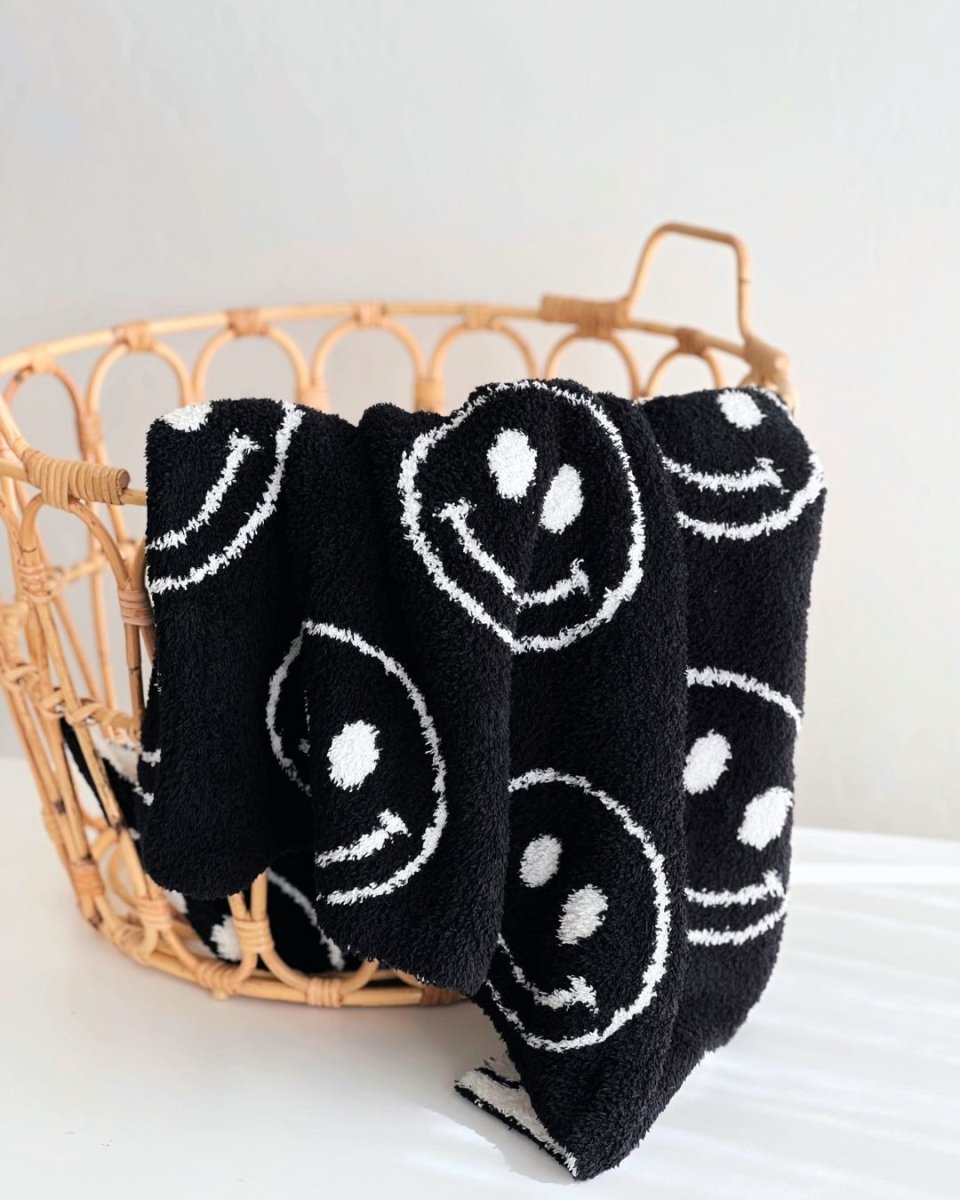 Smiley Fuzzy Blanket | Black - LITTLE RAD THINGS
