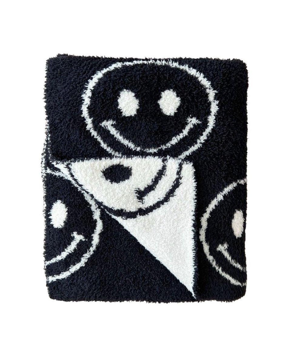 Smiley Fuzzy Blanket | Black - LITTLE RAD THINGS