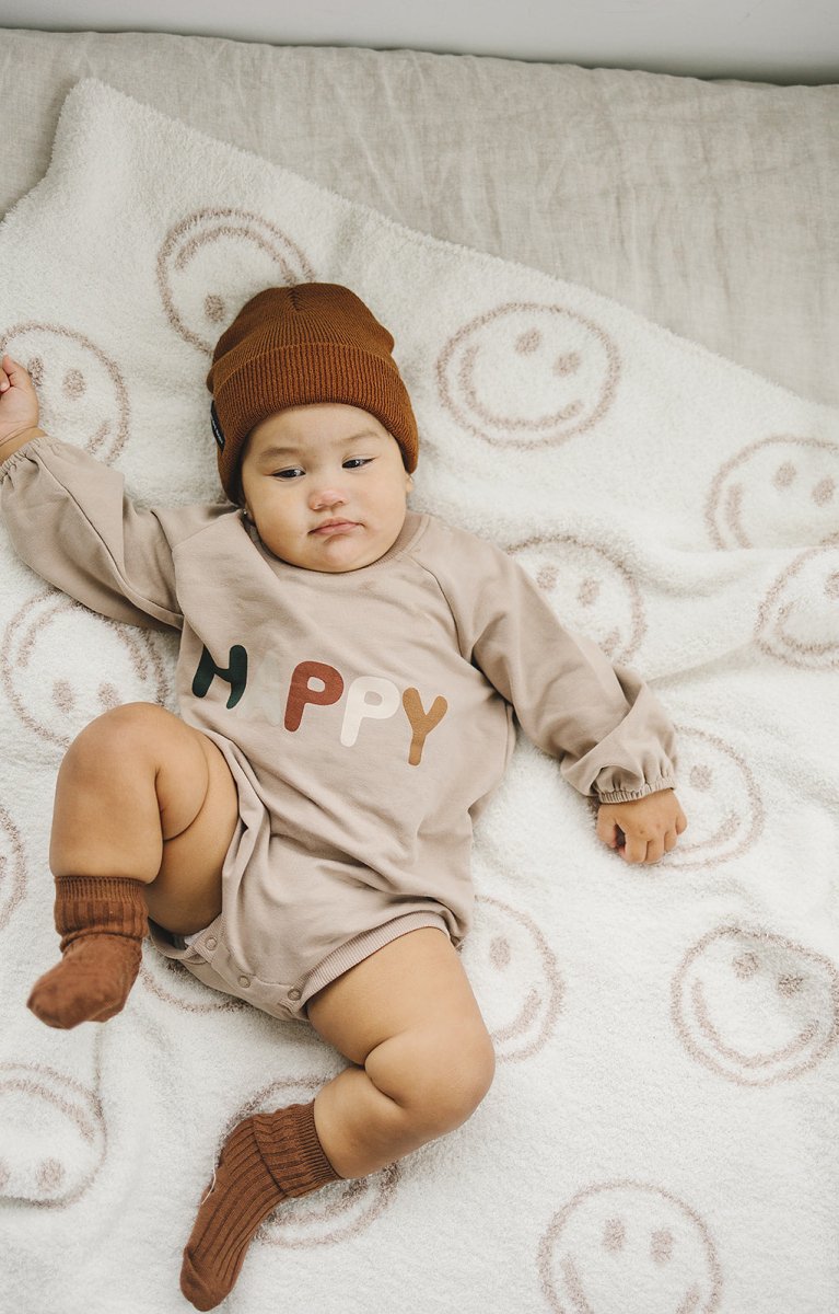 Smiley Taupe Plush Blanket - LITTLE RAD THINGS