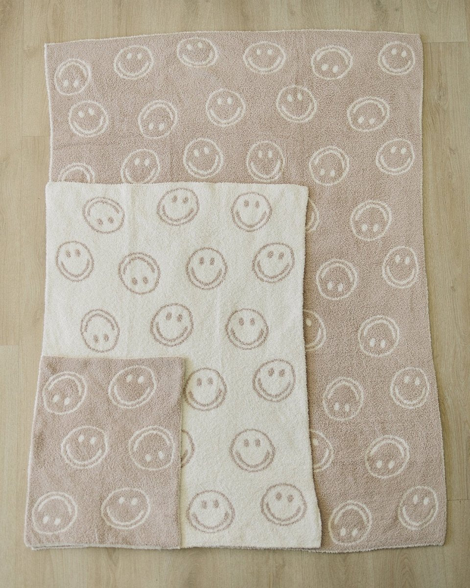 Smiley Taupe Plush Blanket - LITTLE RAD THINGS