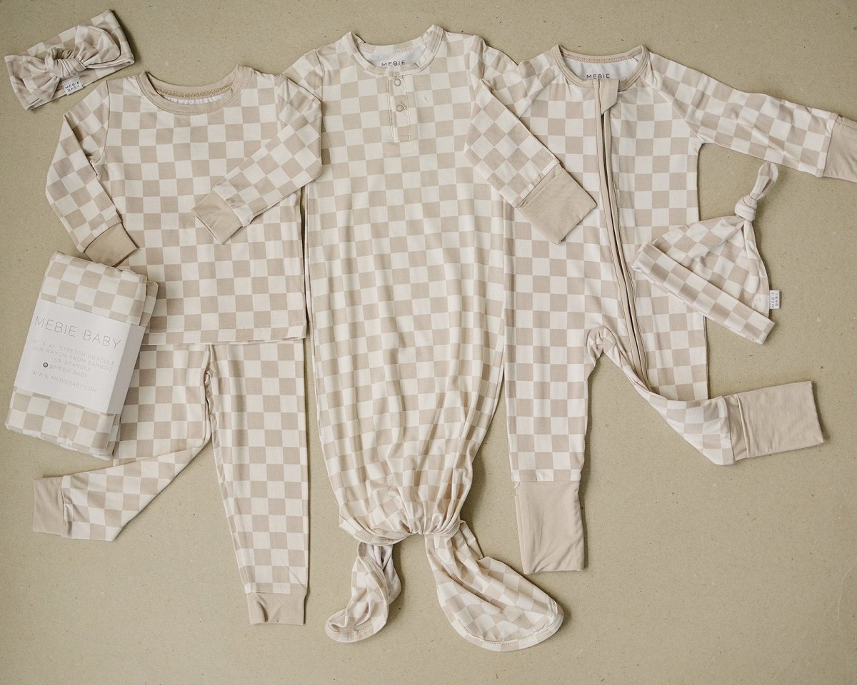 Taupe Checkered Bamboo Cozy Set - LITTLE RAD THINGS