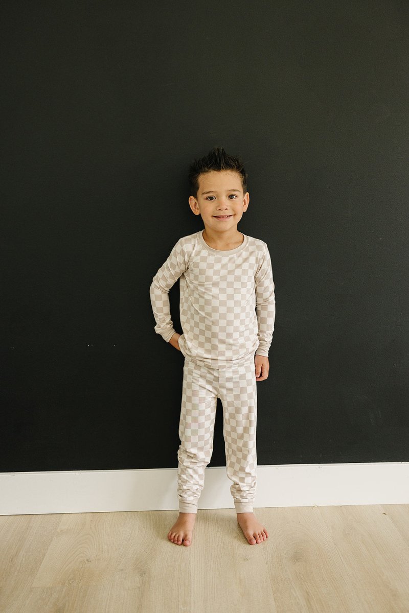 Taupe Checkered Bamboo Cozy Set - LITTLE RAD THINGS