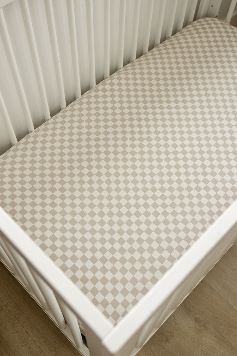 Taupe Checkered Bamboo Stretch Crib Sheet - LITTLE RAD THINGS