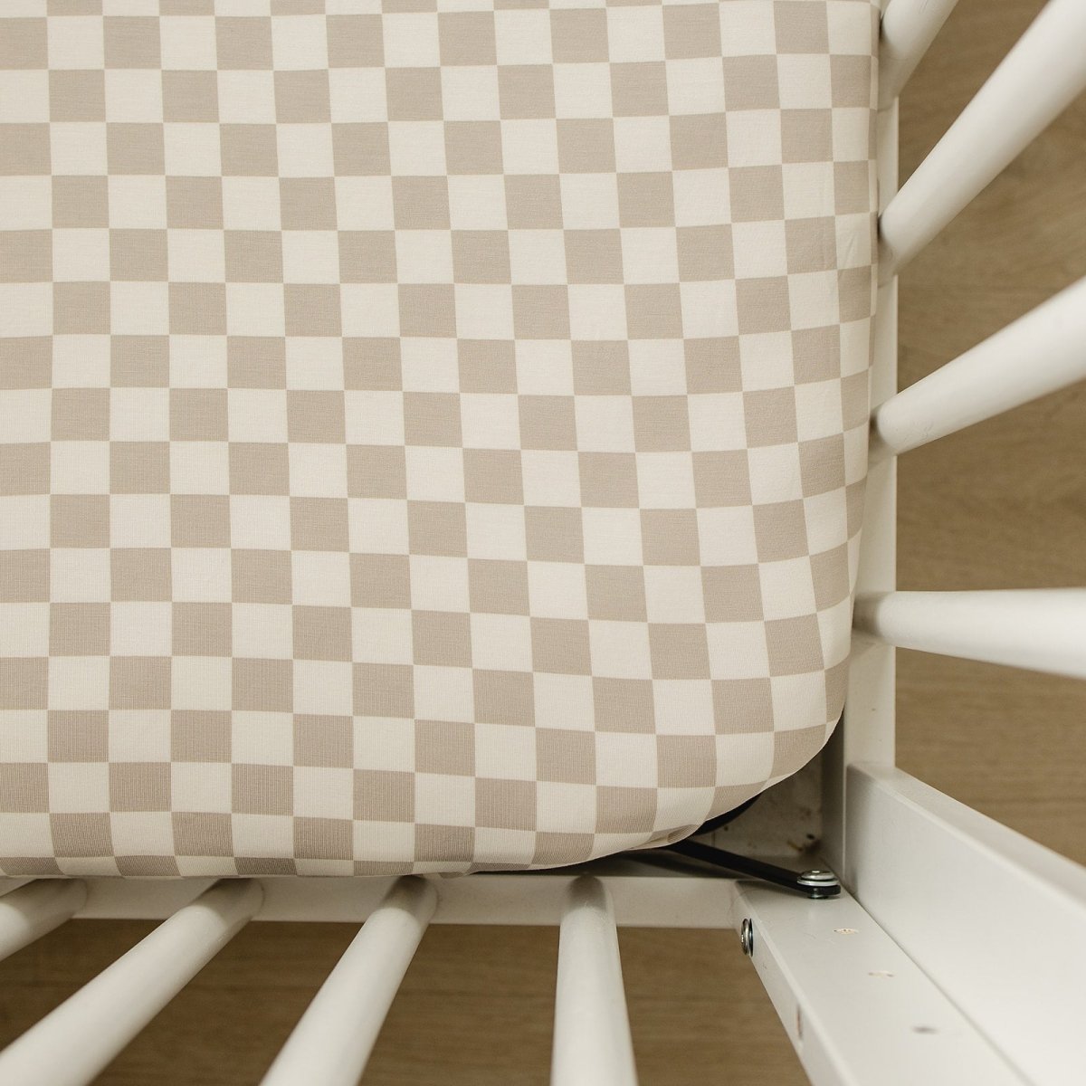 Taupe Checkered Bamboo Stretch Crib Sheet - LITTLE RAD THINGS