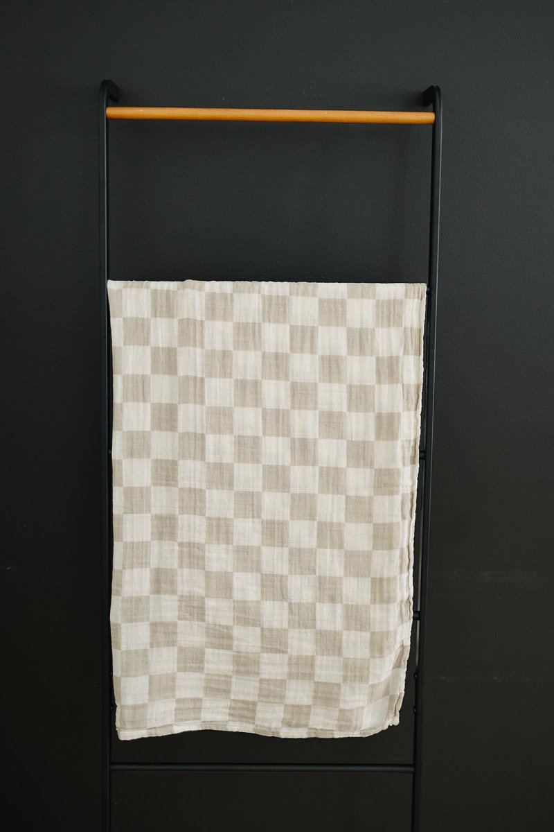 Taupe Checkered Muslin Swaddle Blanket - LITTLE RAD THINGS