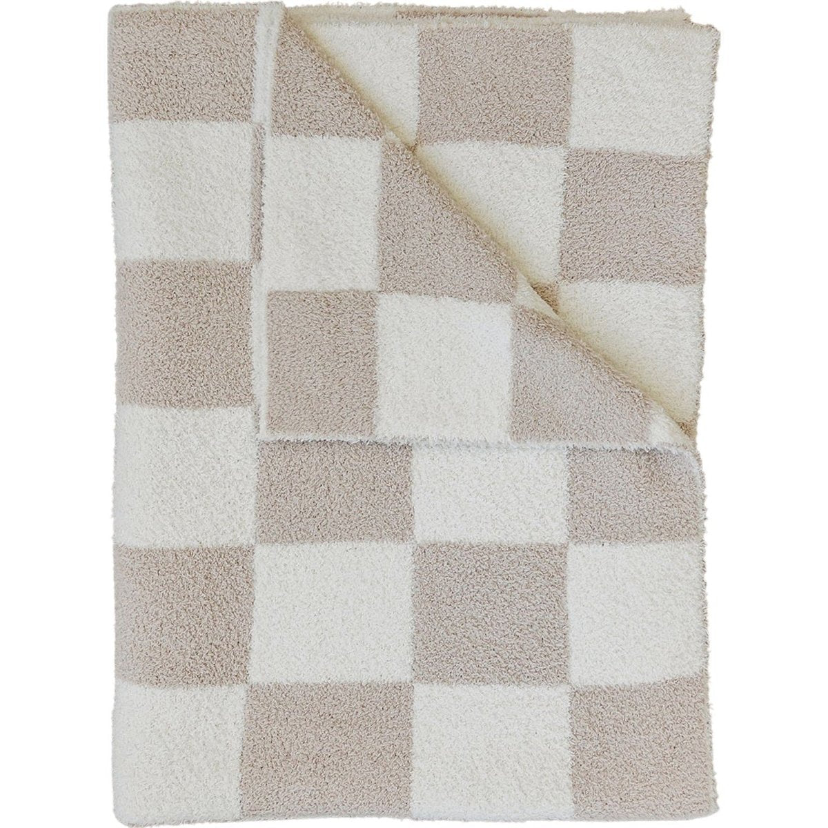 Taupe Checkered Plush Blanket - LITTLE RAD THINGS
