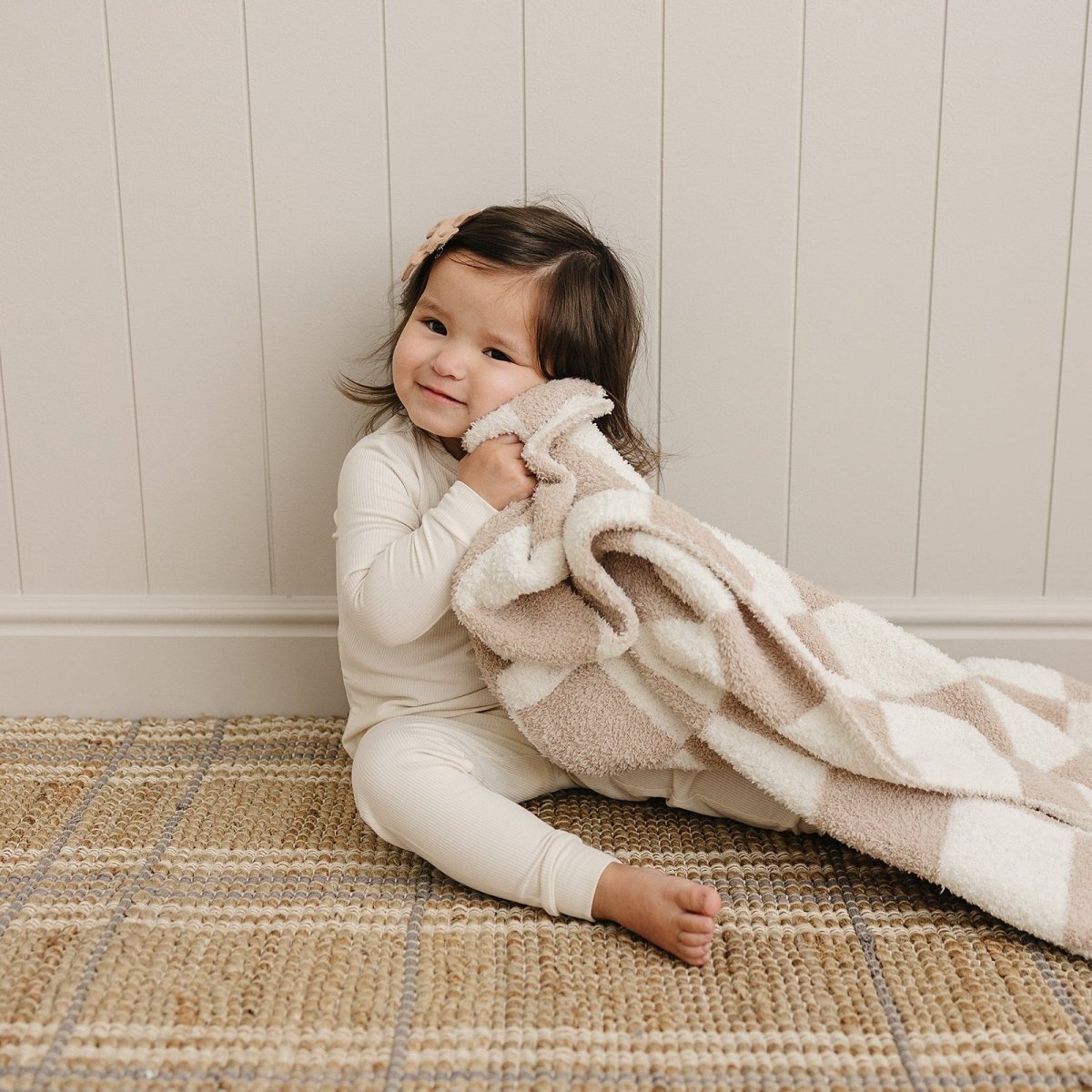Taupe Checkered Plush Blanket - LITTLE RAD THINGS