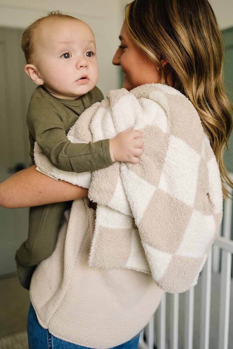 Taupe Checkered Plush Blanket - LITTLE RAD THINGS
