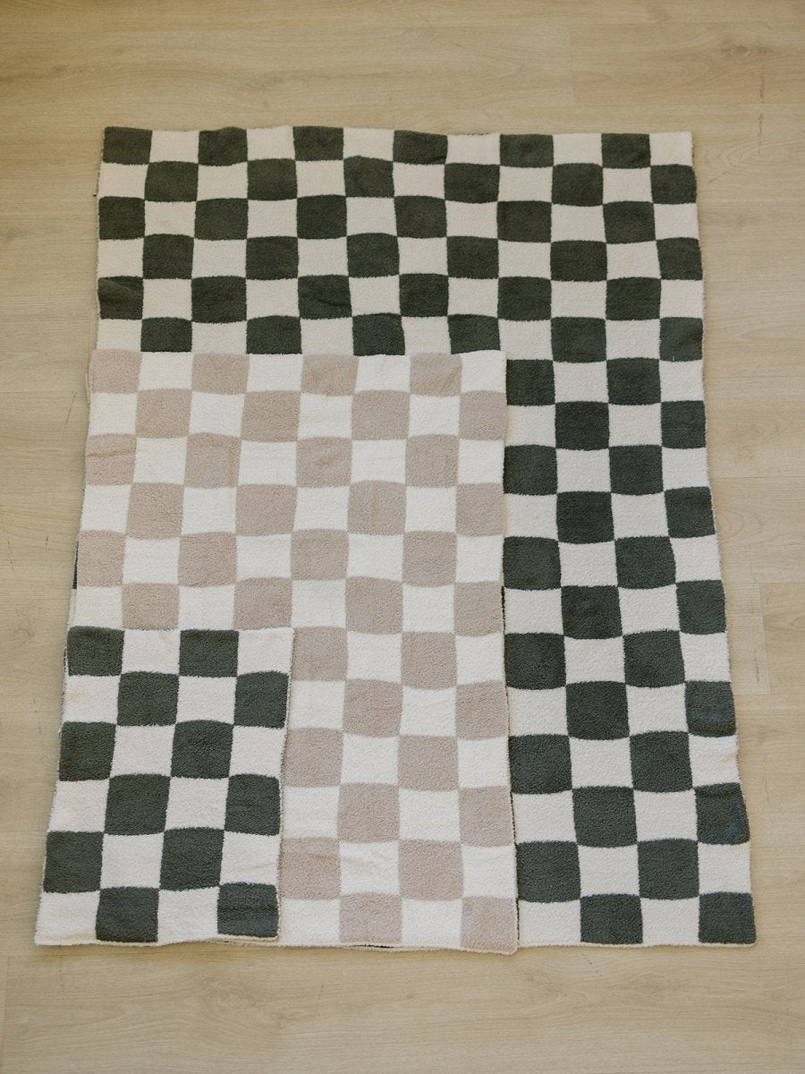 Taupe Checkered Plush Blanket - LITTLE RAD THINGS