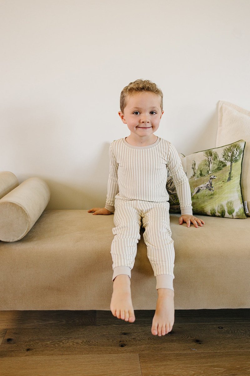 Taupe Stripe Ribbed Bamboo Cozy Set - LITTLE RAD THINGS