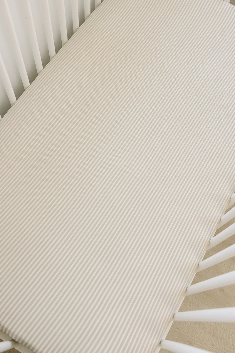 Taupe Stripe Ribbed Bamboo Stretch Crib Sheet - LITTLE RAD THINGS