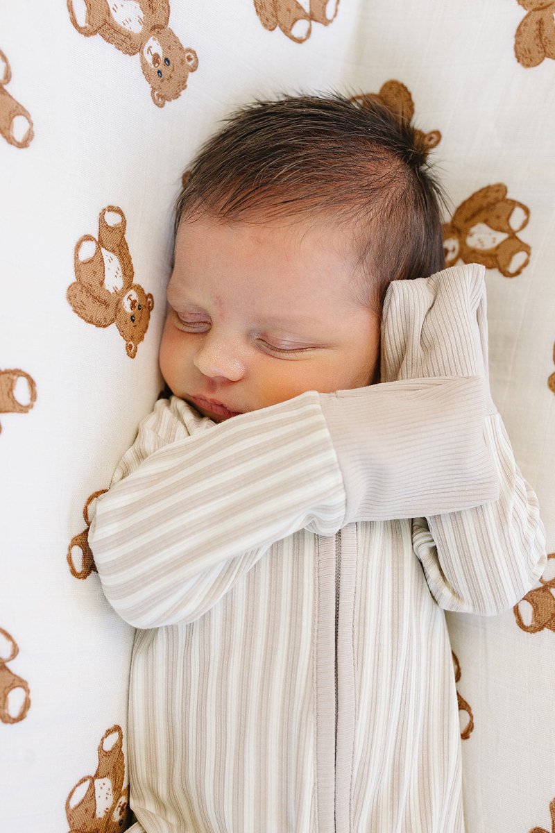 Taupe Stripe Ribbed Bamboo Zipper - LITTLE RAD THINGS