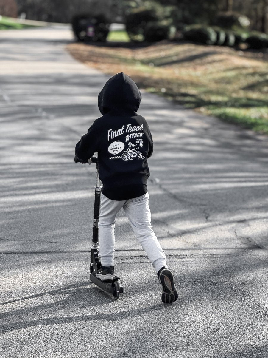THE FINAL TRACK ATTACK HOODIE - RECYCLED BLACK - LITTLE RAD THINGS