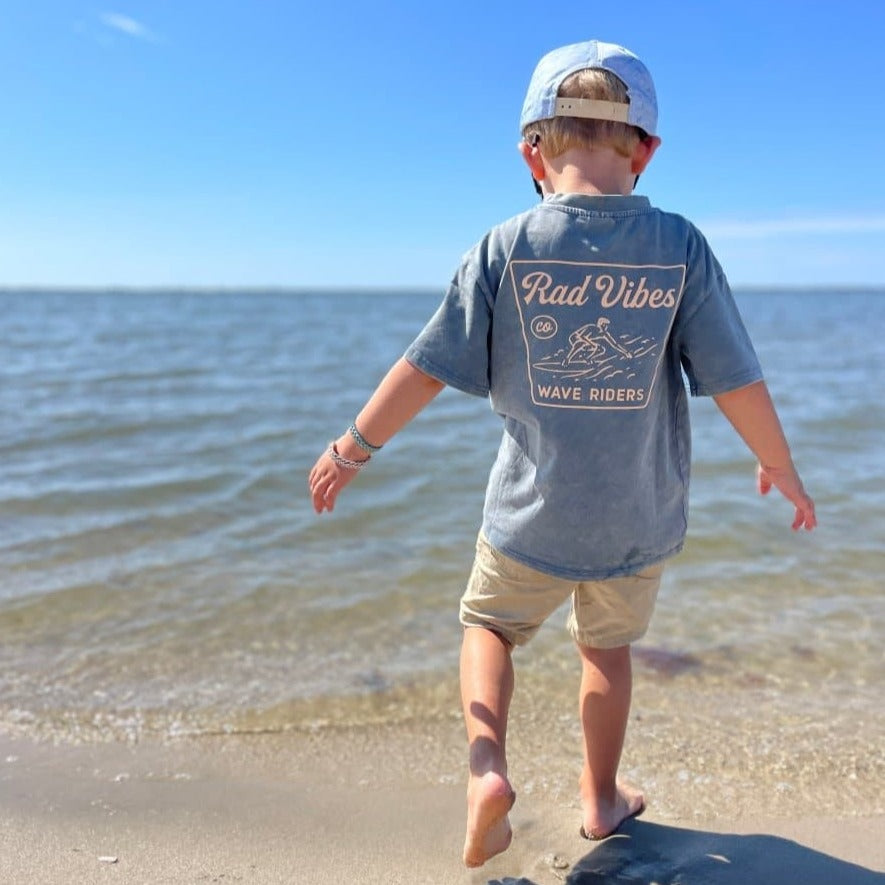 Cool infant toddler kids boys clothes retro inspired kids maverick graphic tee in blue little rad things